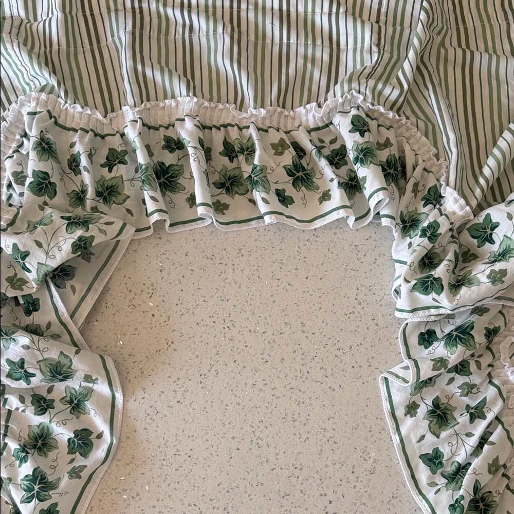 Curtain Valance Green and White Ivy Stripes